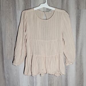 🛍American‎ Eagle Womens L Open Back Blouse Babydoll Tunic Tiered Long Sleeve